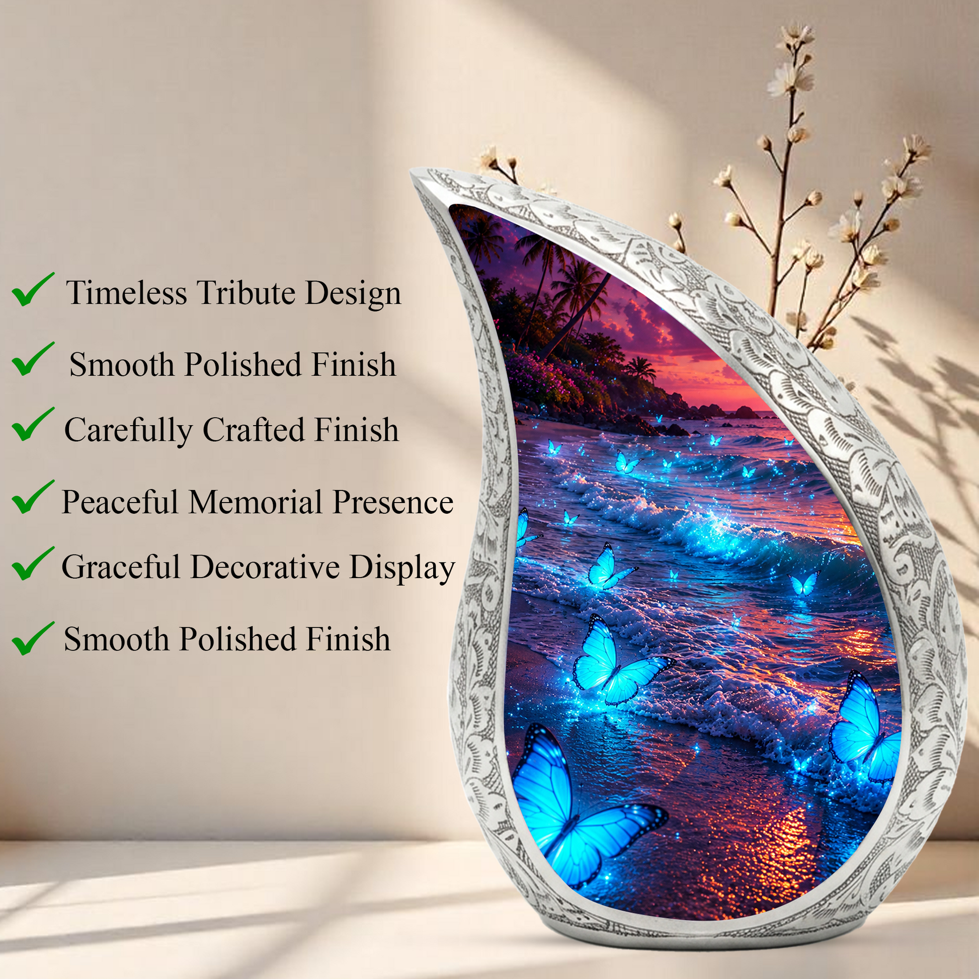 Butterfly Beach Ocean Urn for Human Ashes | Butterfly Urn for Ashes