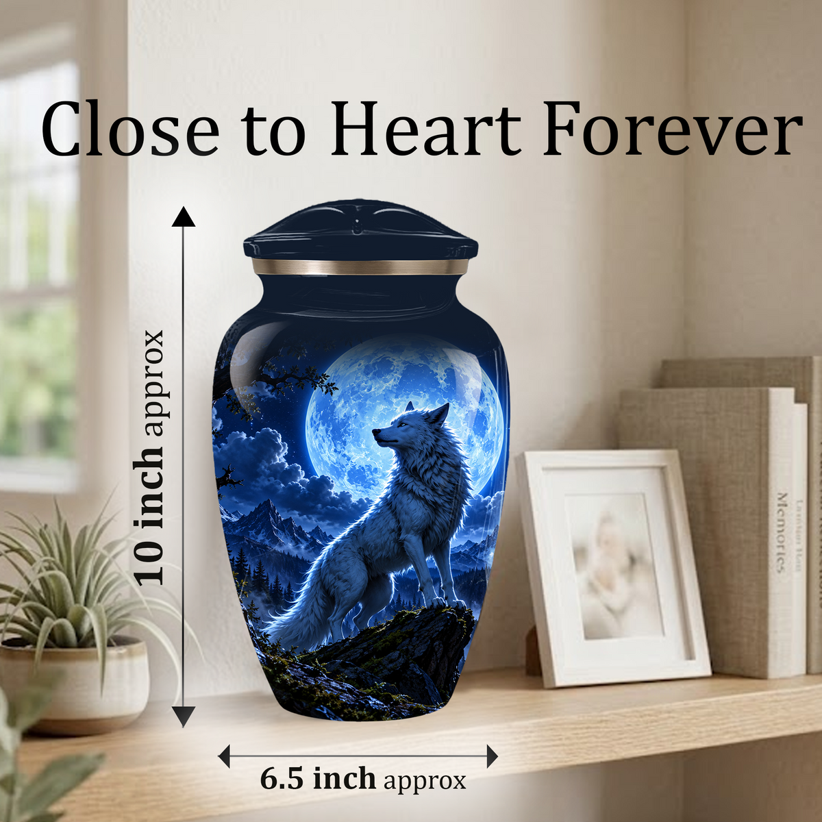 Personalized Adult Cremation Urn for Ashes, Custom Blue Wolf Moon Memorial Urn, Wildlife Cremation Urn