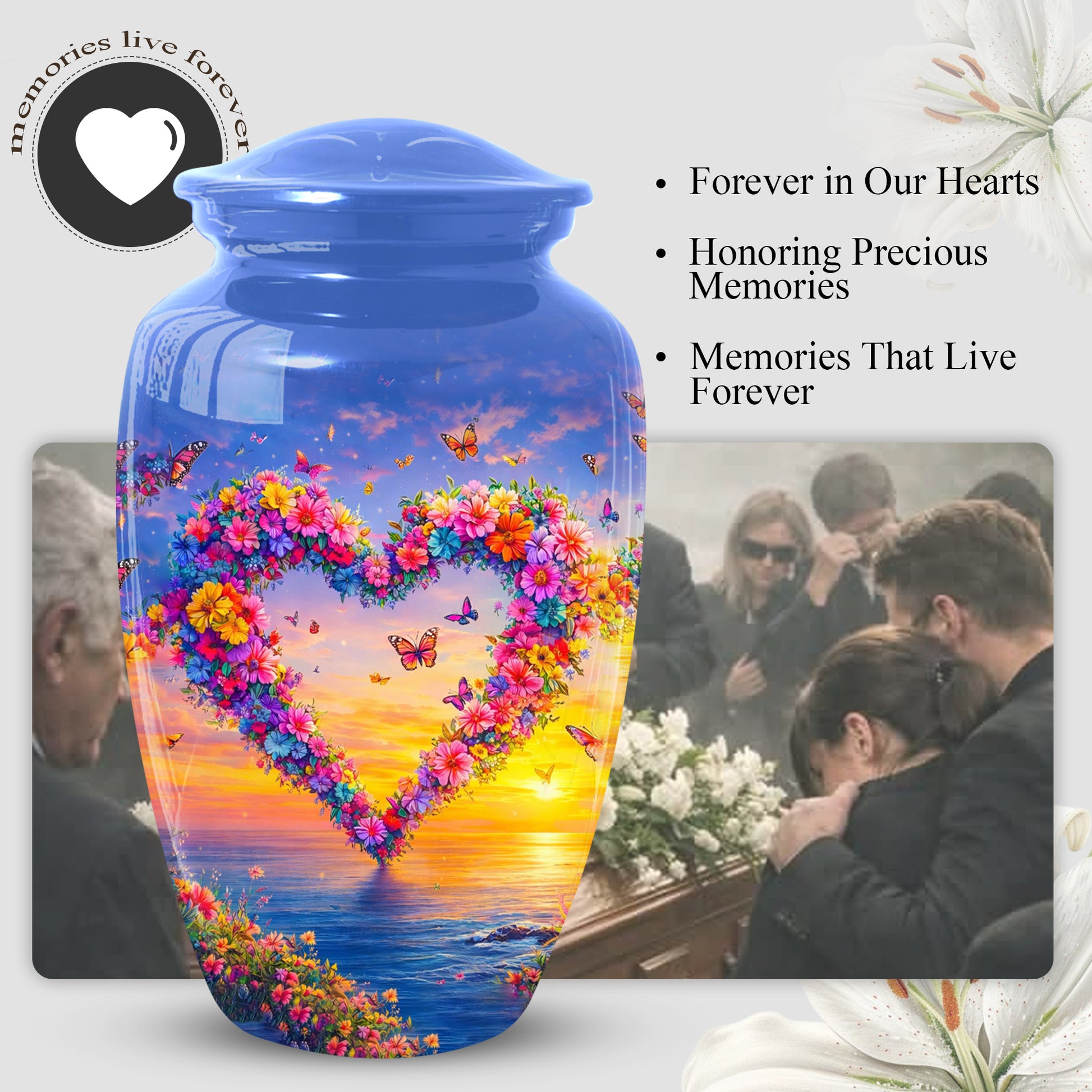 Butterfly Urn for Ashes – Floral Heart  Urn for Mom | Adult Female Cremation Large Urn