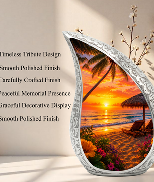 Beach Urns for Human Ashes – Tropical Ocean Sunset Beach Themed Cremation Urn