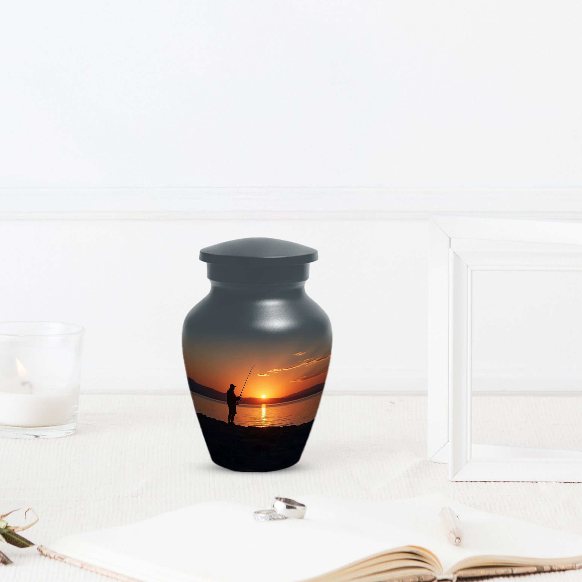 Fishing Sunset Urn for Dad | Fishing Cremation Urn for Adult Male Ashes