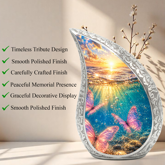 Butterfly Urn for Mom, Ocean Butterfly Cremation Urn,Keepsake Funeral Urn