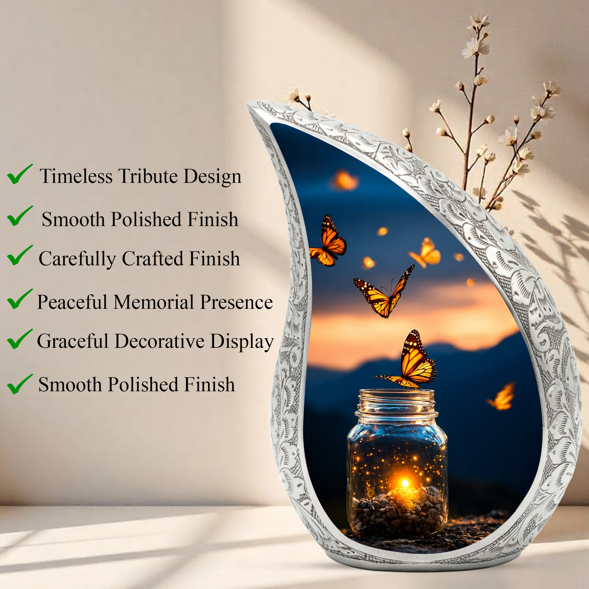 Butterfly Memorial Urn for Ashes, Adult Cremation Urn for Mom