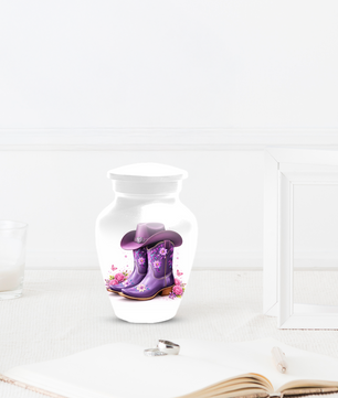 Personalized Cowgirl Cremation Urn for Mom | Purple Cowboy Boots Memorial Urn for Human Ashes