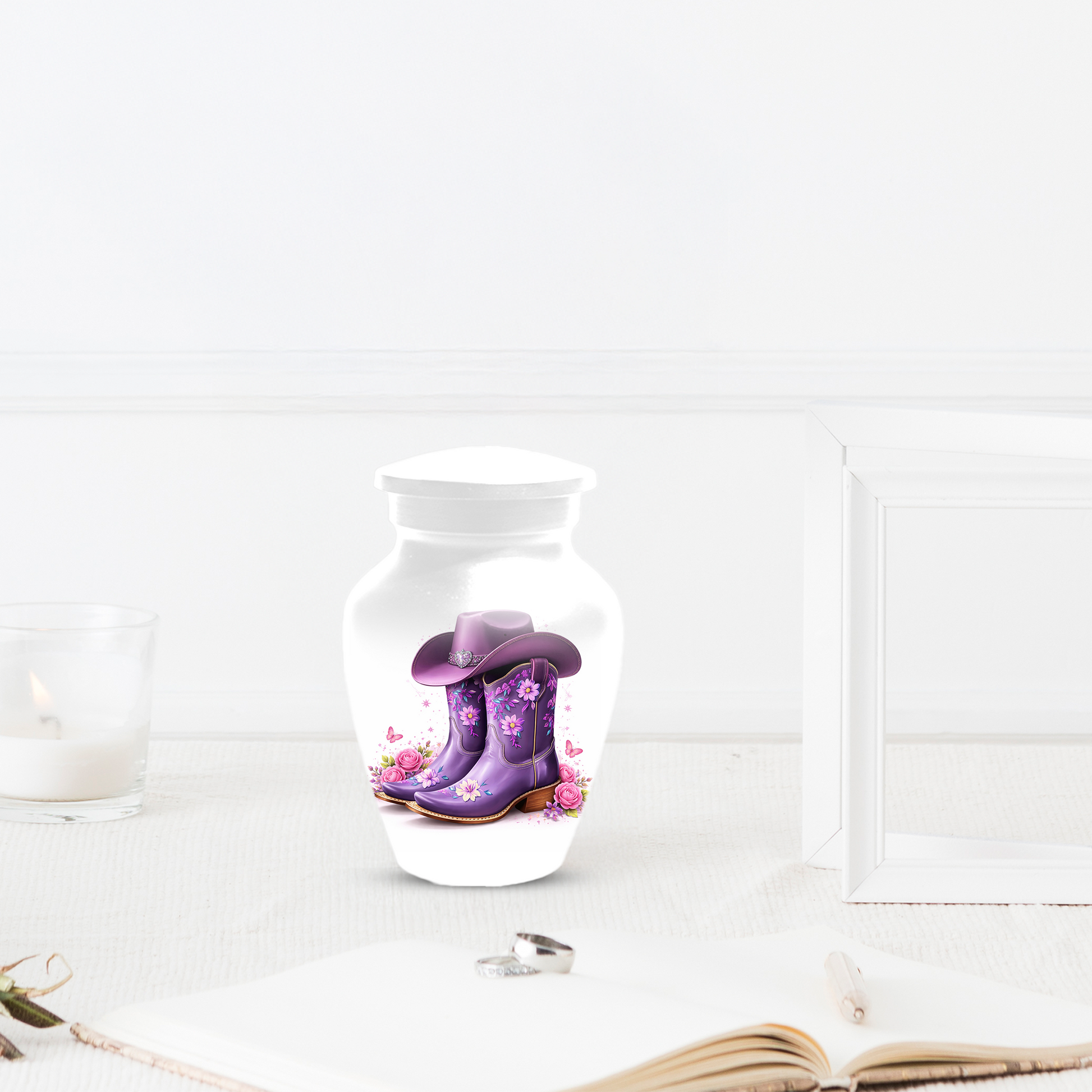 Personalized Cowgirl Cremation Urn for Mom | Purple Cowboy Boots Memorial Urn for Human Ashes