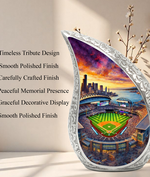 Baseball Stadium Personalized Cremation Urn – Teardrop Style Aluminum Memorial Urn, 10 Inch