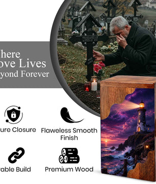 Lighthouse Wooden Cremation Urn for Human Ashes | Personalized Coastal Memorial Urn