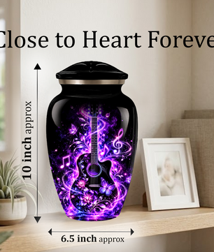 Personalized Guitar Cremation Urn for Ashes, Purple Music Memorial Urn, Custom Adult Cremation Urn