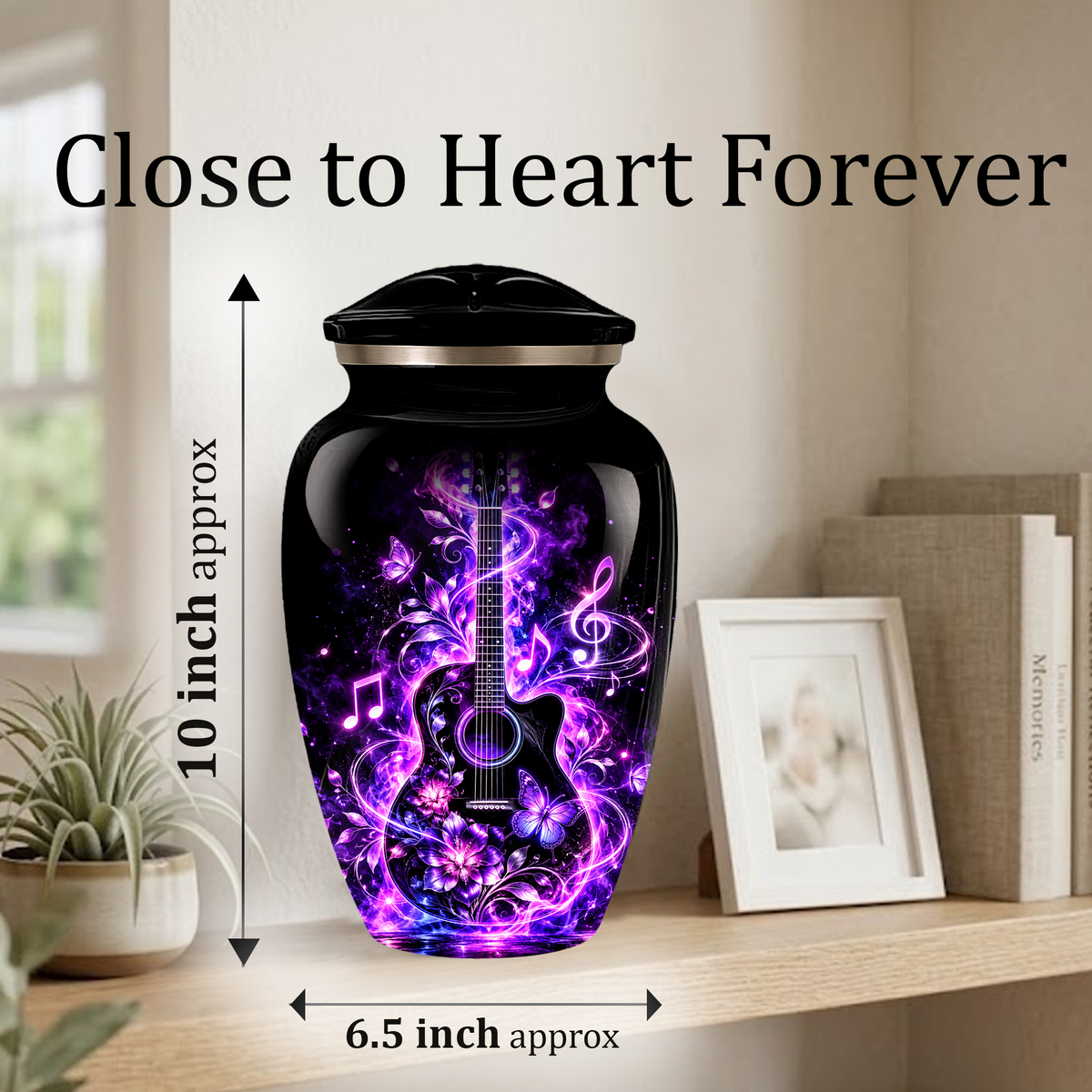 Personalized Guitar Cremation Urn for Ashes, Purple Music Memorial Urn, Custom Adult Cremation Urn