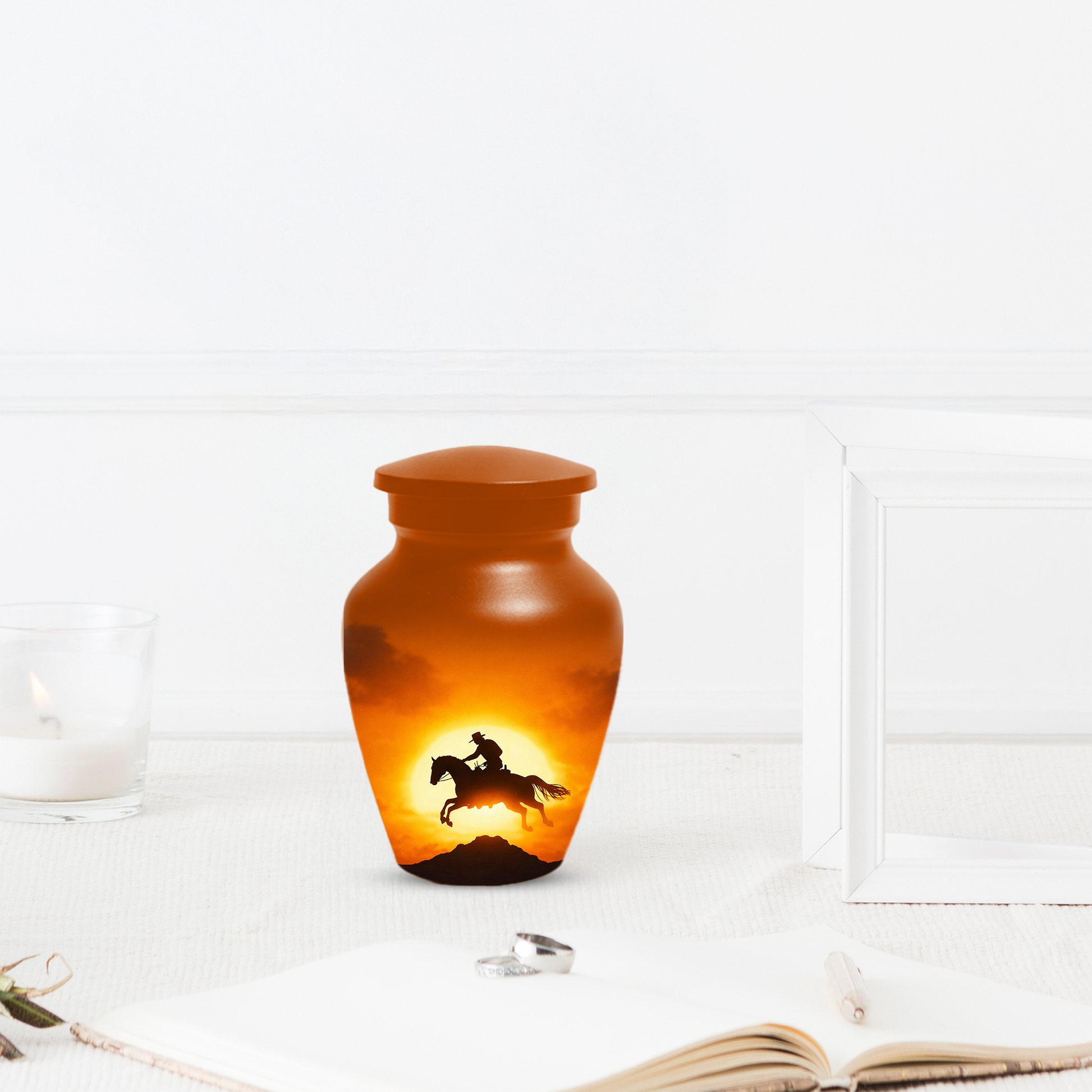 Western Cowboy Cremation Urn for Dad | Horse Memorial Urn for Human Ashes