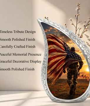 Patriotic Soldier Urn for Dad | American Flag Cremation Urn for Human Ashes & Military Memorial