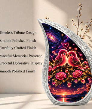 Love Birds Urn for Ashes, Romantic Bird Aluminum Cremation Urn