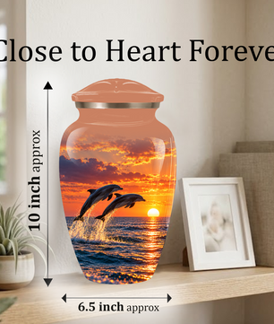 Dolphin Cremation Urn for Ashes, Ocean Sunset Design, Custom Adult Urn for Loved Ones
