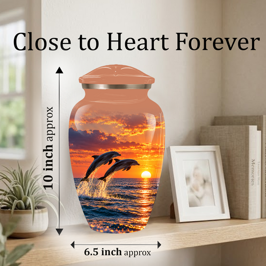 Dolphin Cremation Urn for Ashes, Ocean Sunset Design, Custom Adult Urn for Loved Ones