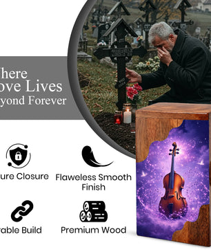 Violin Wooden Cremation Urn – Custom Music Memorial Urn | Wooden Urn for Human Ashes