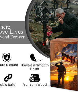 Military Wooden Cremation Urn for Human Ashes