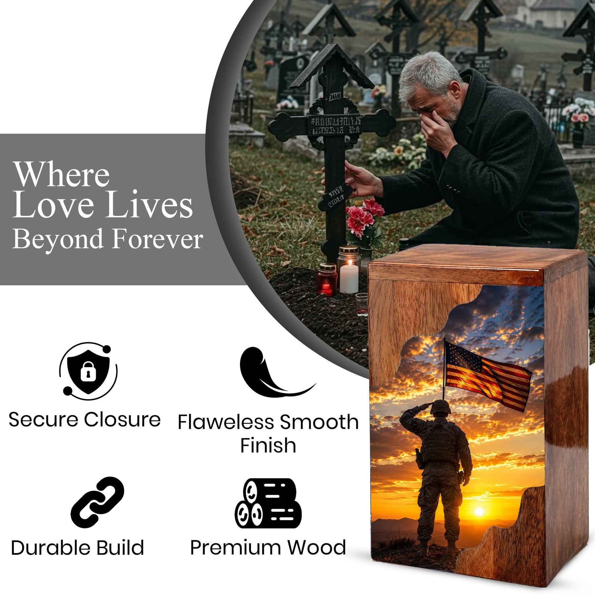 Military Wooden Cremation Urn for Human Ashes
