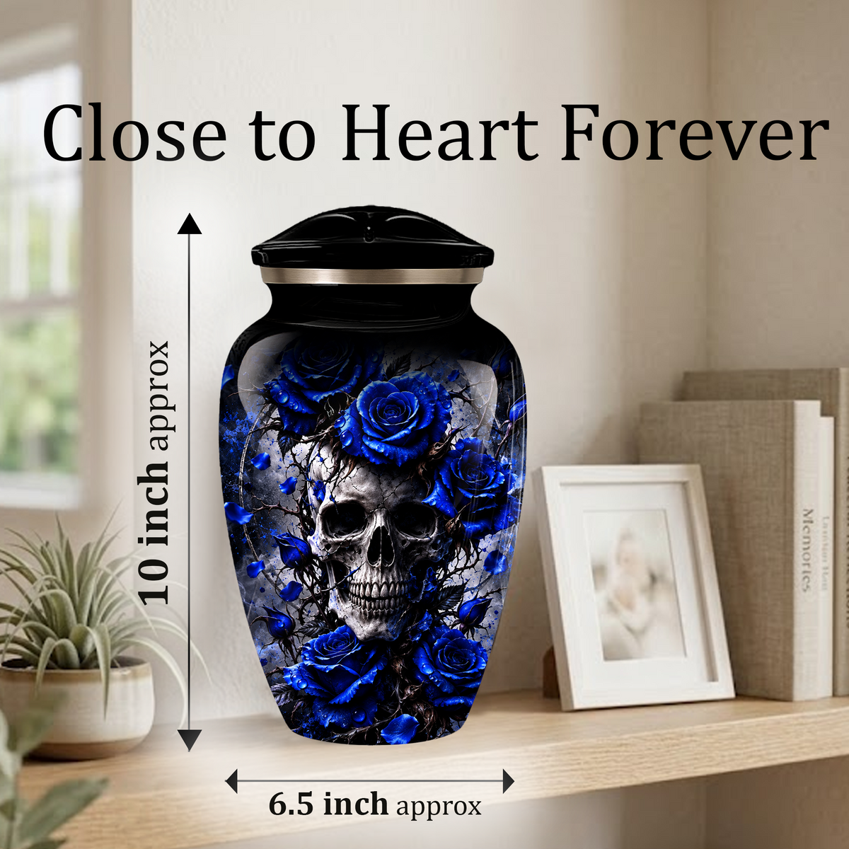 Blue Rose Skull Adult Urn for Ashes – Memorial Cremation Urn for Adults,
