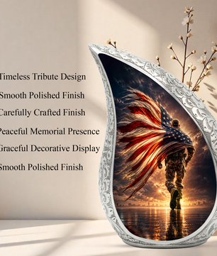 Patriotic Soldier Urn for Dad – American Flag Cremation Urn for Human Ashes | Adult Male Memorial Urn