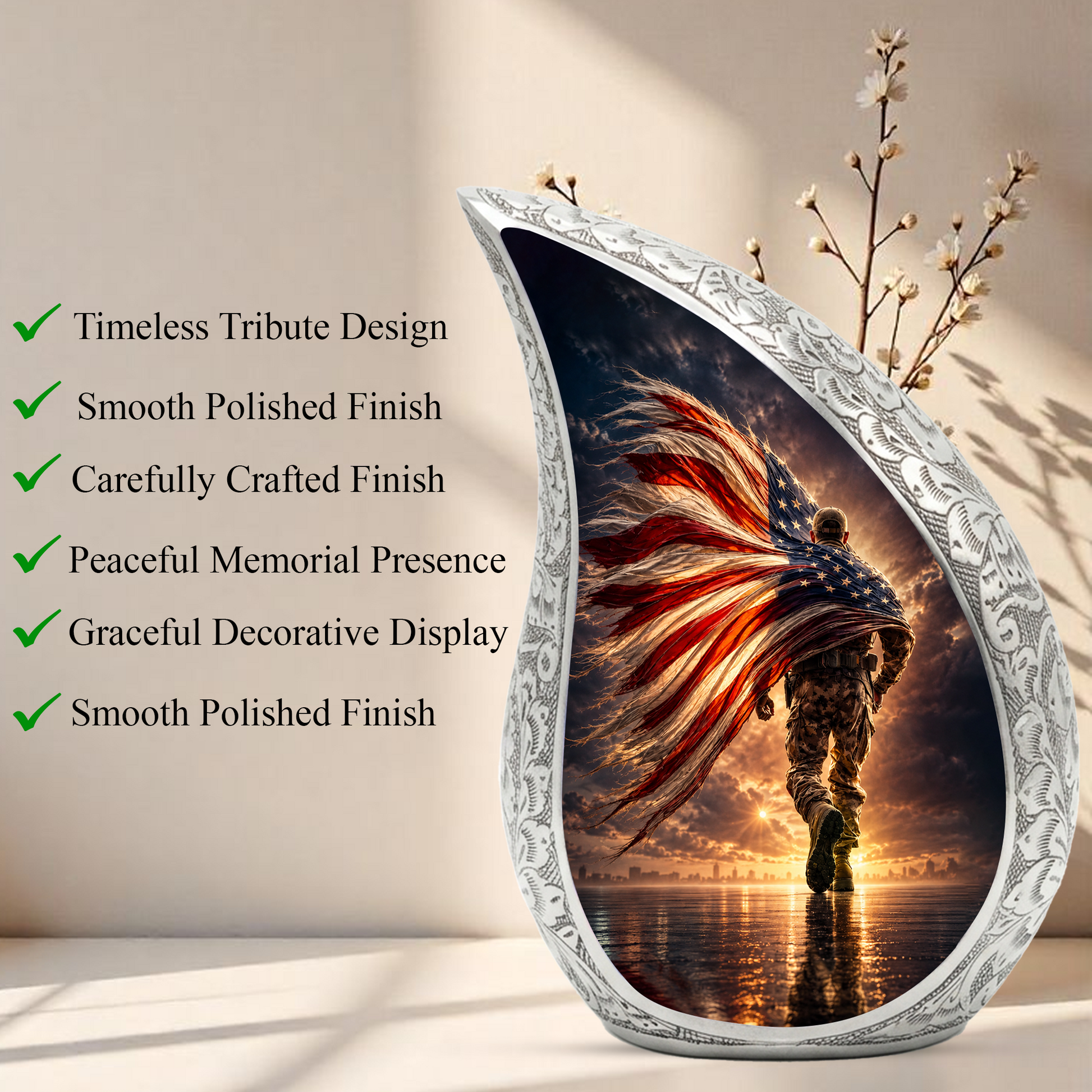 Patriotic Soldier Urn for Dad – American Flag Cremation Urn for Human Ashes | Adult Male Memorial Urn