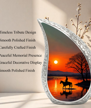 Personalized Cowboy Urn for Dad, Western Memorial Urn, Horseback Sunset Cremation Urn for Ashes
