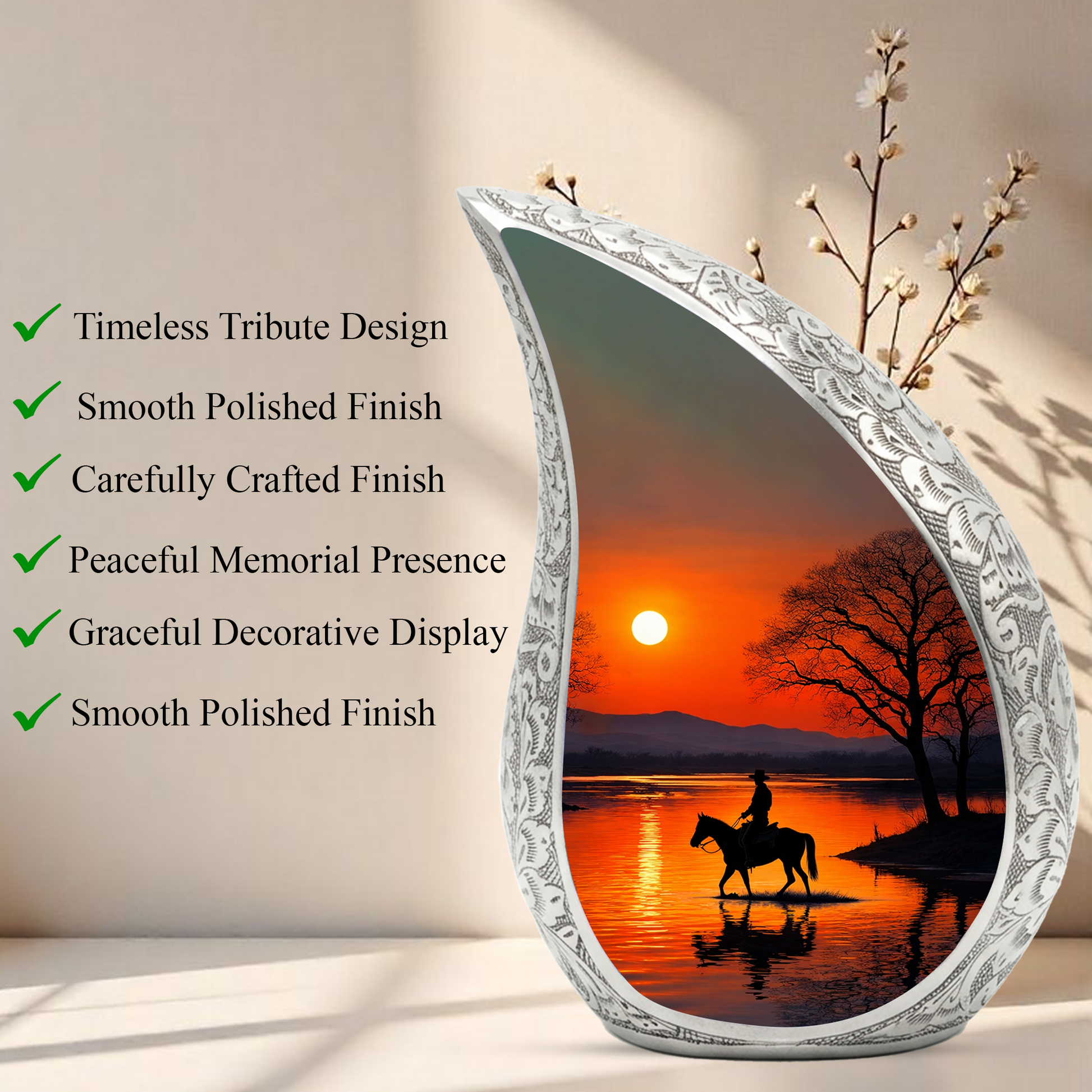 Personalized Cowboy Urn for Dad, Western Memorial Urn, Horseback Sunset Cremation Urn for Ashes
