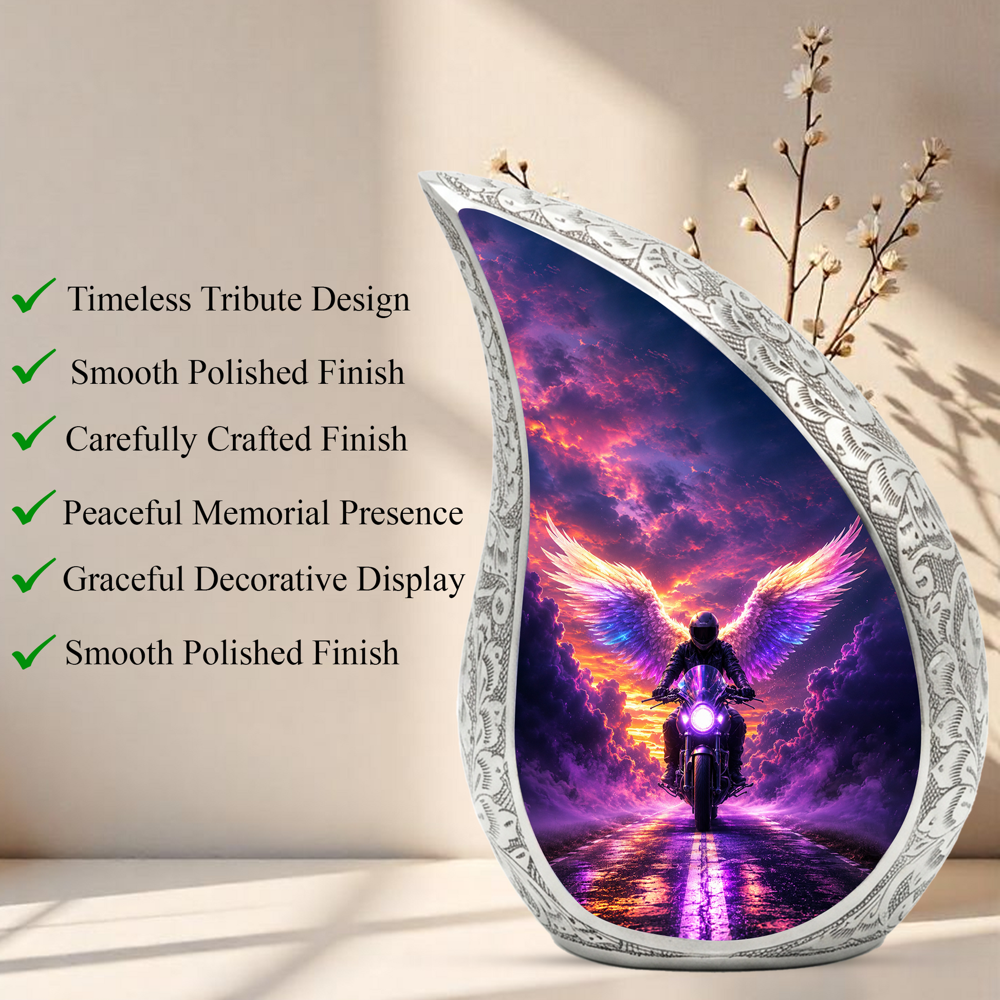 Motorcycle Wing Urn for Dad Ashes | Angel Wings Motorcycle Cremation Urn for Men