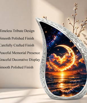 Ocean Sunset Adult Urn for Ashes, Golden Moon Cremation Urn for Human Ashes