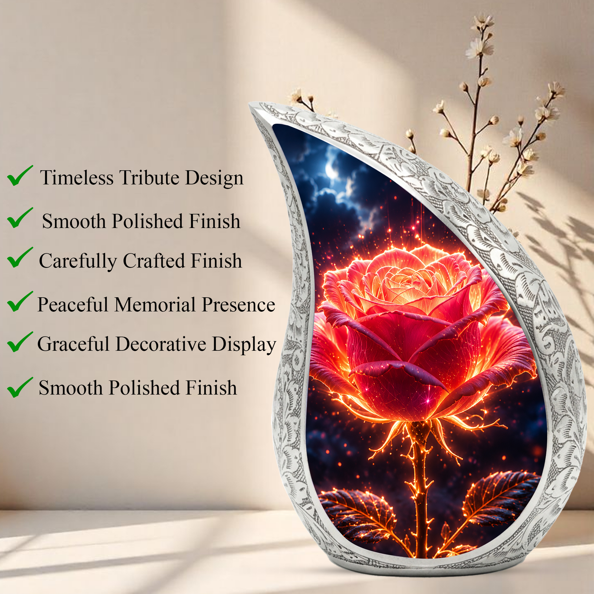 Beautiful Rose Urn for Mom & Women – Cremation Urn for Human Ashes, Keepsake Memorial Urn for Mother