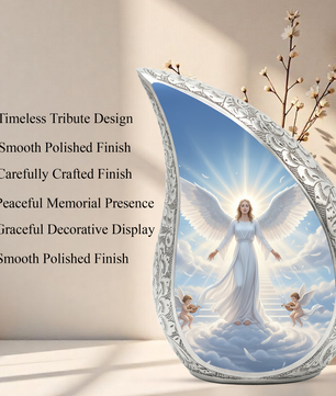 Personalized Angel Cremation Urn – Custom Heavenly Memorial Urn for Ashes, Guardian Angel Teardrop Aluminum Adult Urn, 10 Inch