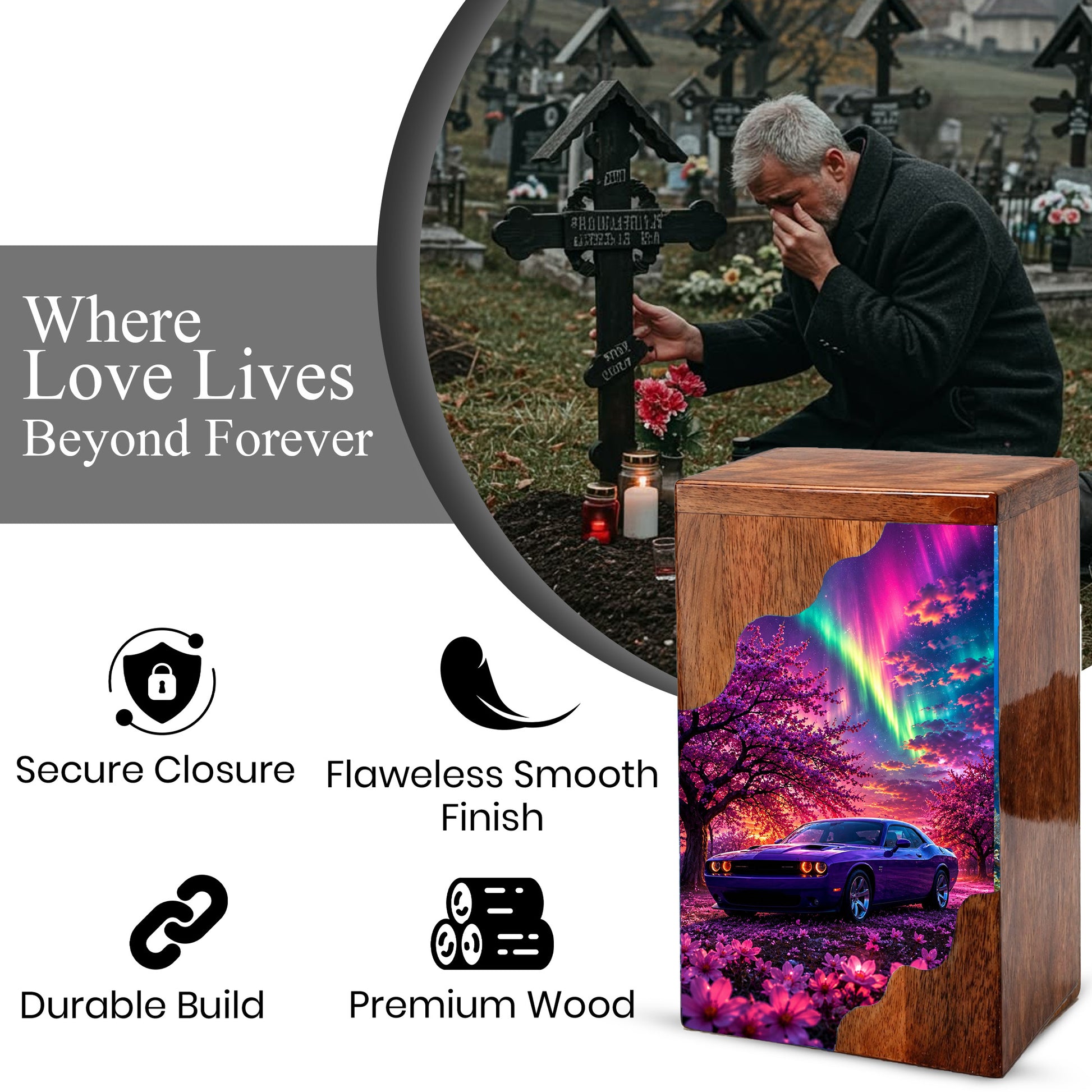 Car Wooden Cremation Urn – Wooden Urn for Human Ashes
