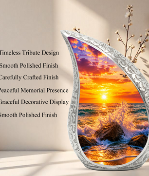 Ocean Sunset Memorial Urn for Mom & Dad – Personalized Cremation Urn for Human Ashes | Beach Funeral Urn for Women & Men