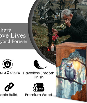 Wooden Cremation Urn – Owl Memorial Urn | Custom Wooden Memorial Urn for Adult Ashes