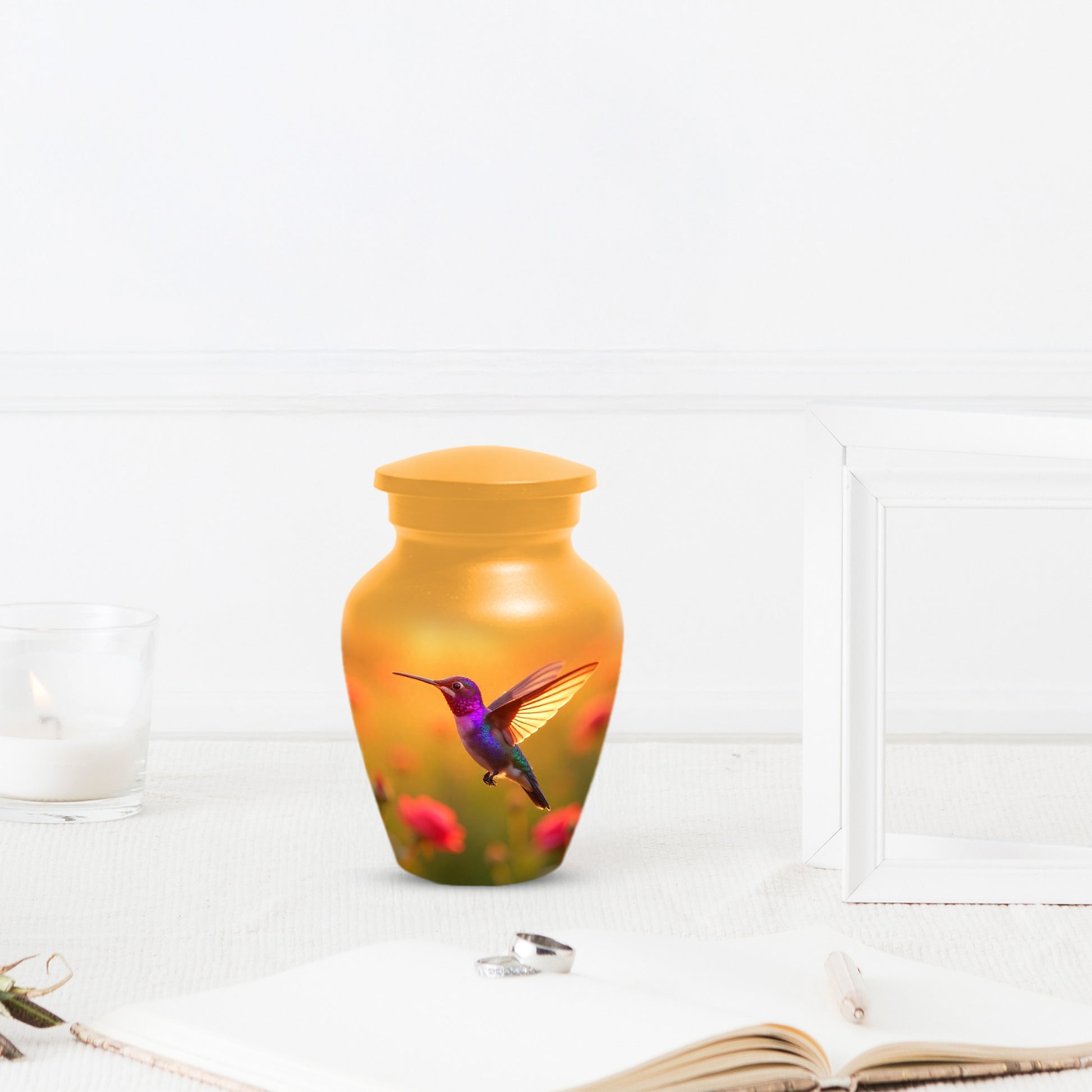 Golden Hummingbird Sunset Adult Urn for Human Ashes | Elegant Adult Cremation Urn