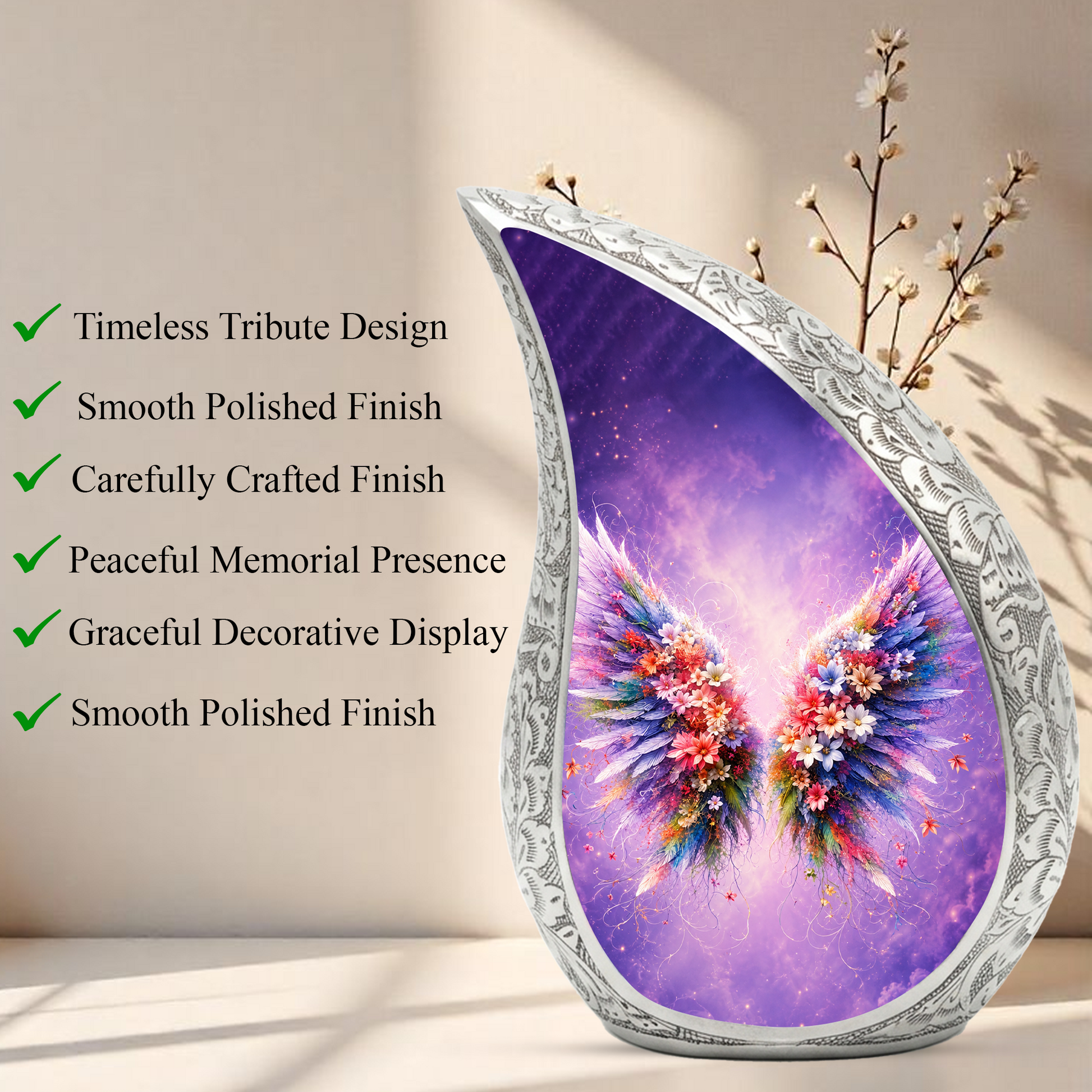 Angel Wings Memorial Urn for Mom, Beautiful Cremation Urn for Women