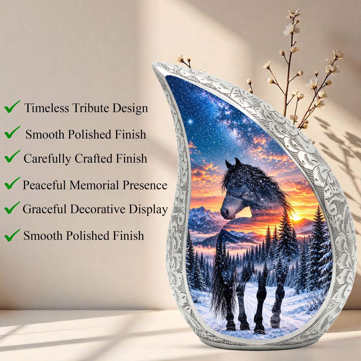 Horse Adult Urn for Ashes, Black Horse Cremation Urn for Human Ashes