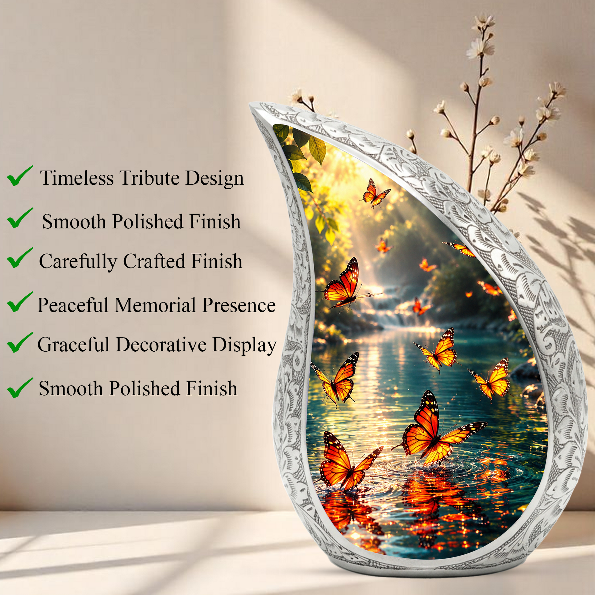 Yellow Butterfly Sunrise Urn for Human Ashes | Butterfly Cremation Urn