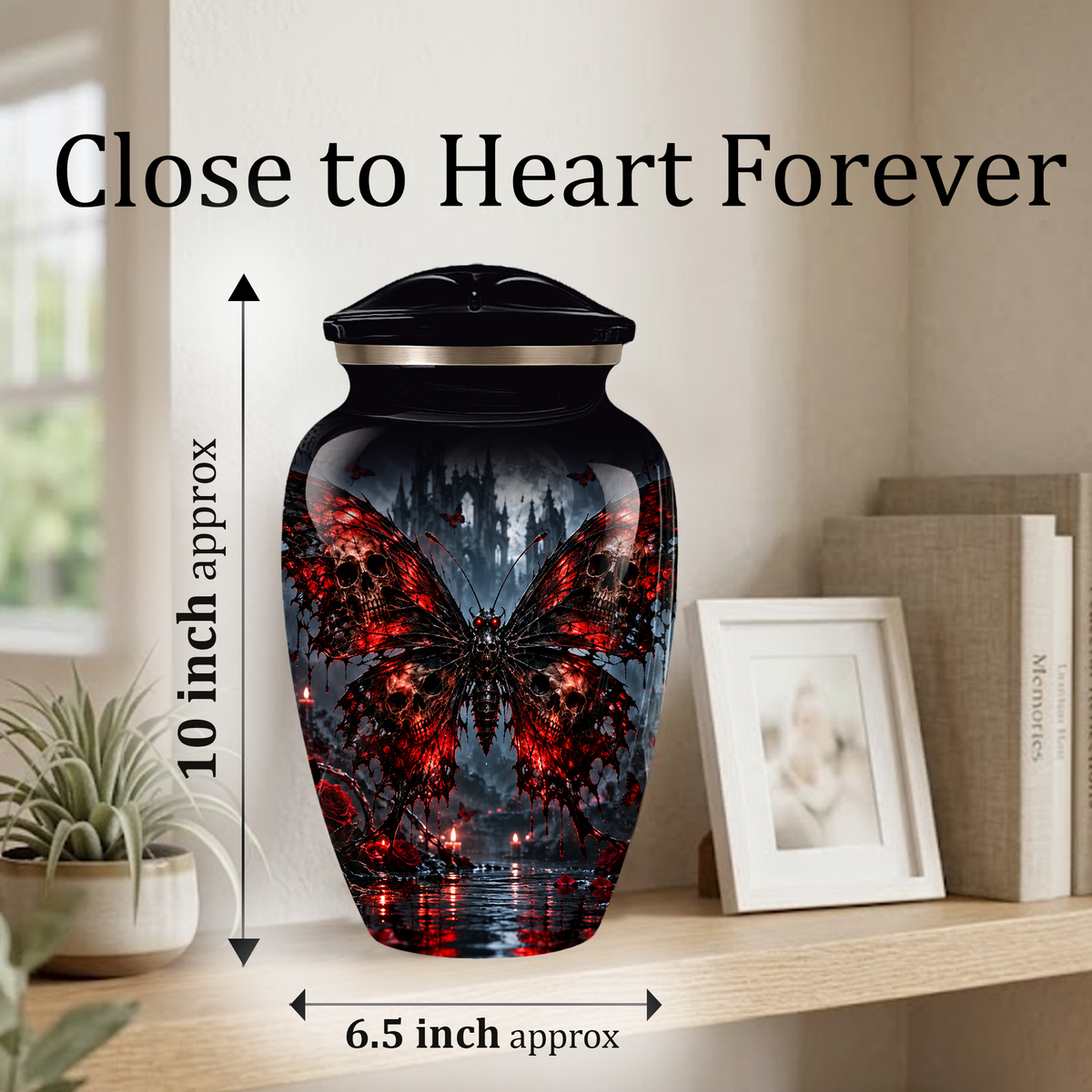 Gothic Butterfly Adult Urn for Ashes – Red & Black Skull Butterfly Cremation Urn for Adults