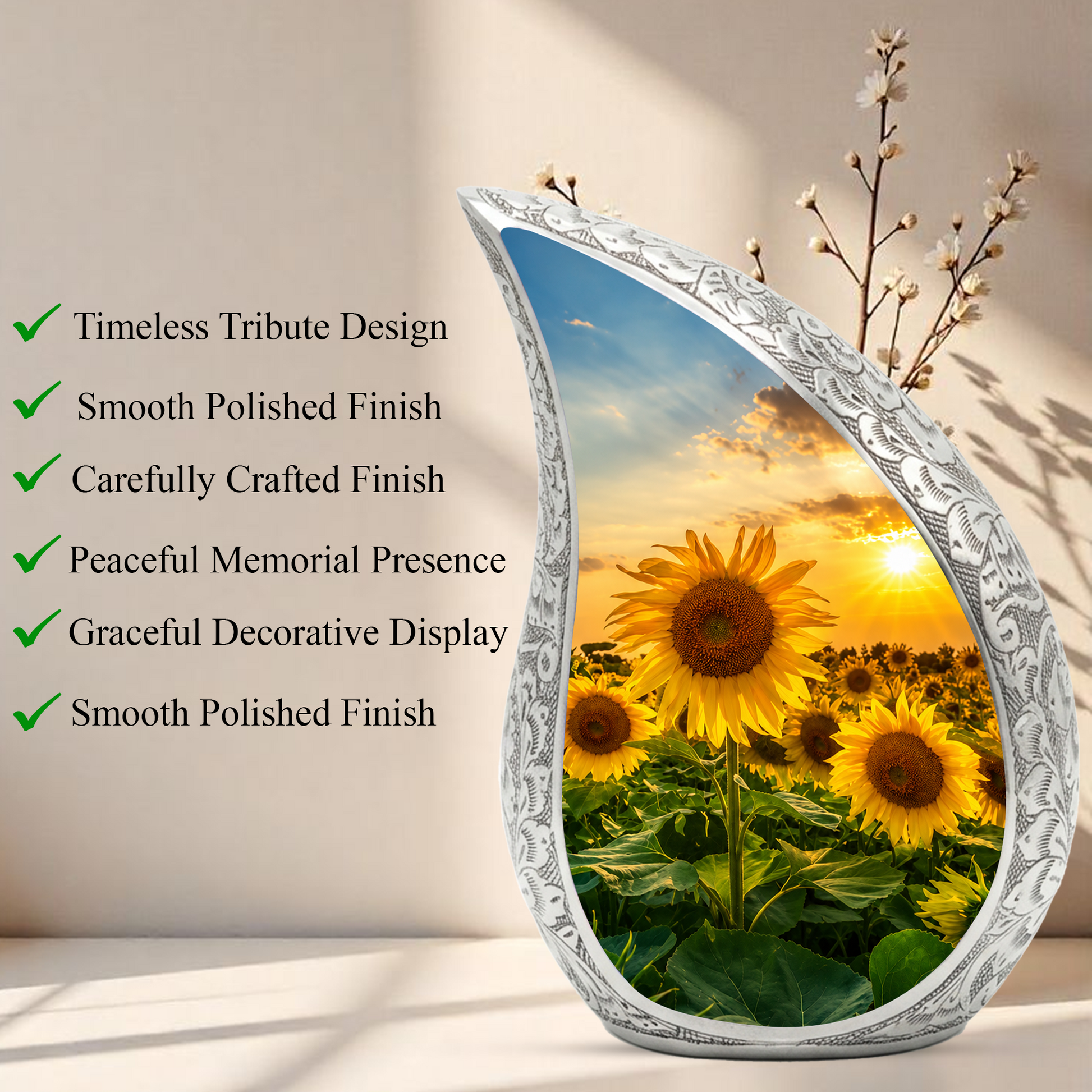 Sunflower Urn for Human Ashes | Beautiful Sunflower Cremation Urn for Mom & Women