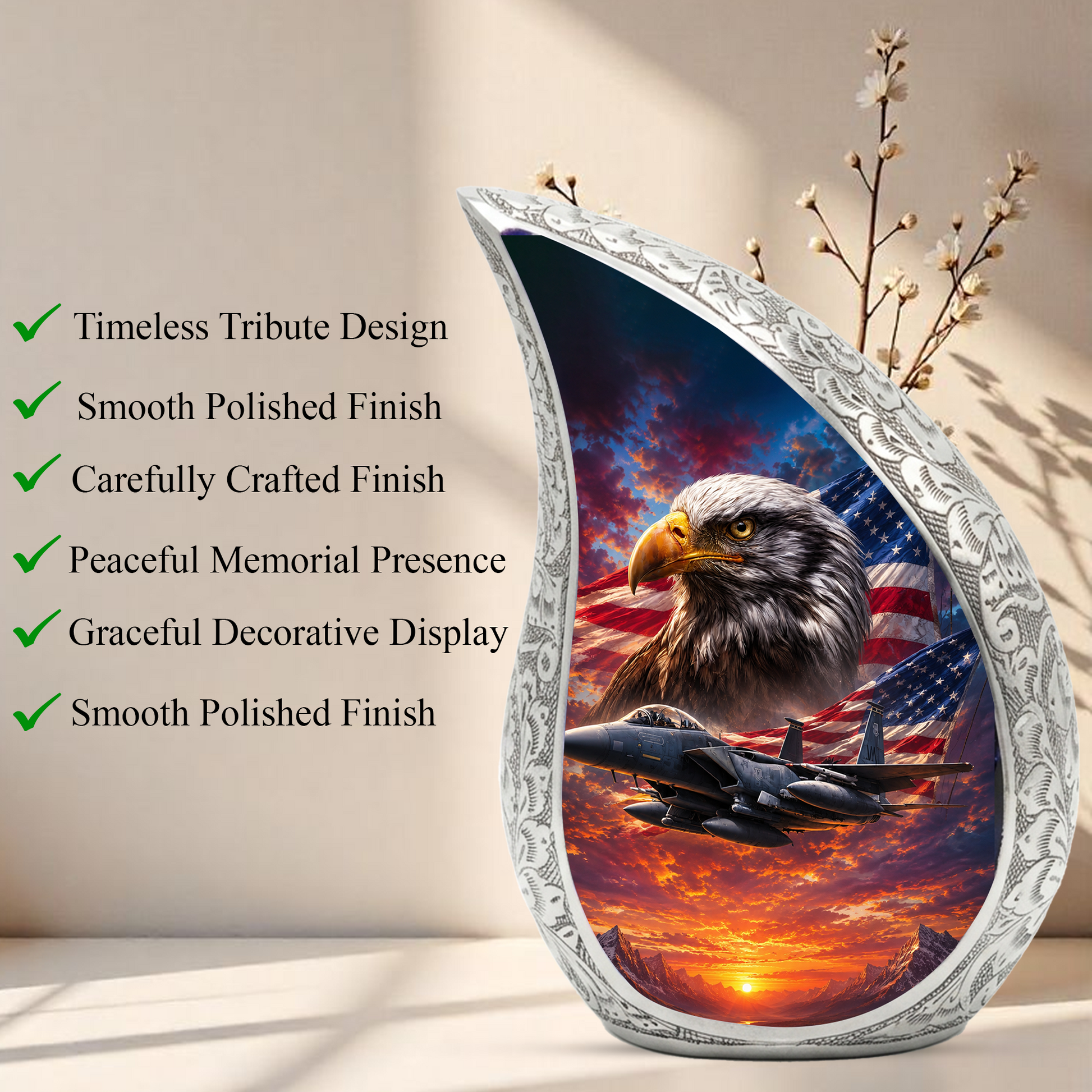 Eagle Urn for Human Ashes | Patriotic Eagle Adult Cremation Urn | Eagle Memorial Urn for Men, Women & Adults