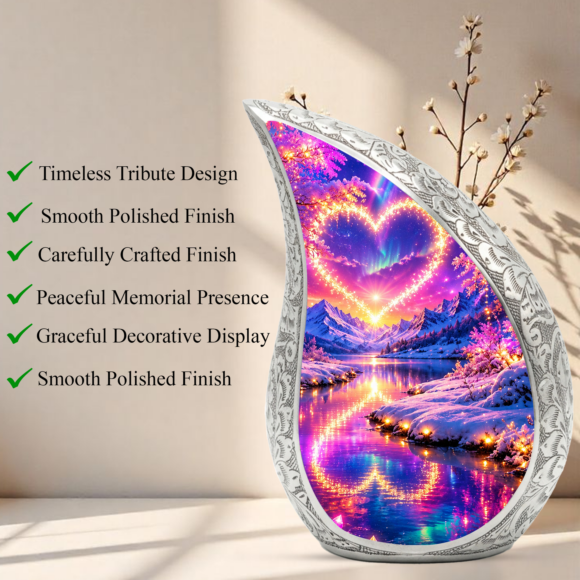 Heart Landscape Urn for Mom – Personalized Cremation Urn for Human Ashes | Beautiful Memorial Urns for Women