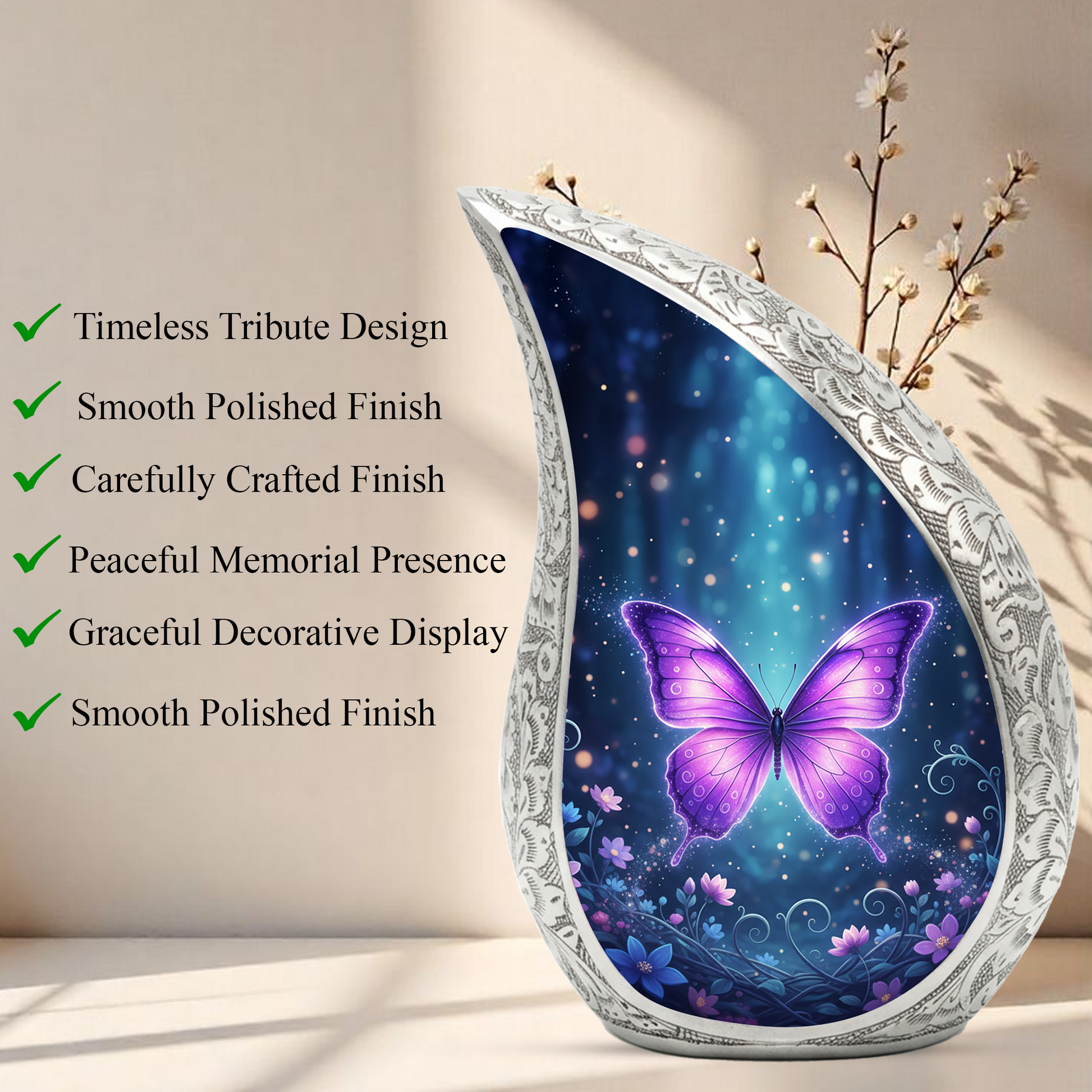 Purple Butterfly Urn for Human Ashes | Urn for Mom | Butterfly Memorial Urn