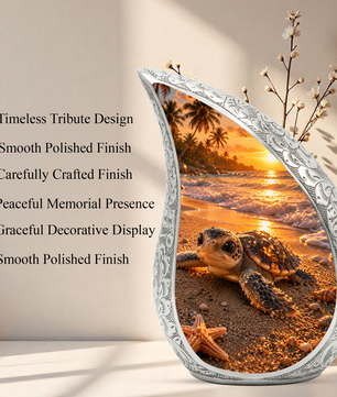 Baby Turtle Beach Urn for Human Ashes | Ocean Wave Wooden Cremation Urn