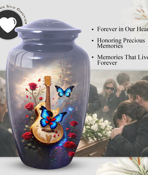 Butterfly Urn for Mom with Guitar – Personalized Cremation Large Urn for Ashes