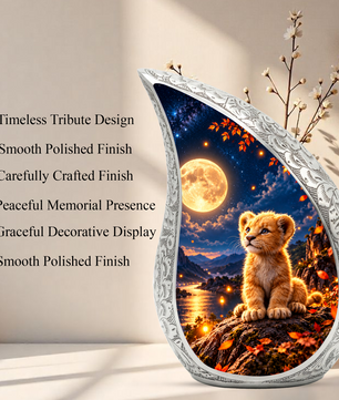 Kitten Urn for Ashes, Cat Cremation Urn with Moonlit Artwork for human Ashes