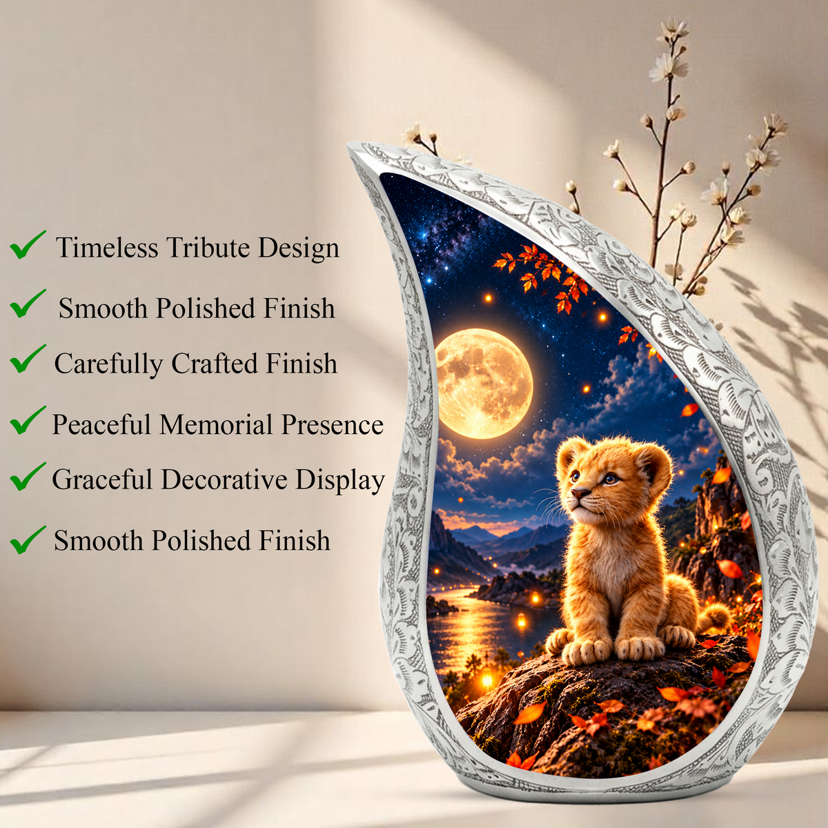 Kitten Urn for Ashes, Cat Cremation Urn with Moonlit Artwork for human Ashes