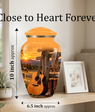 Personalized Cowboy Cremation Urn for Ashes, Country Music Guitar Design, Custom Adult Urn