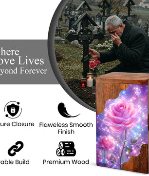 Pink Rose Wooden Cremation Urn – Wooden Urn for Human Ashes