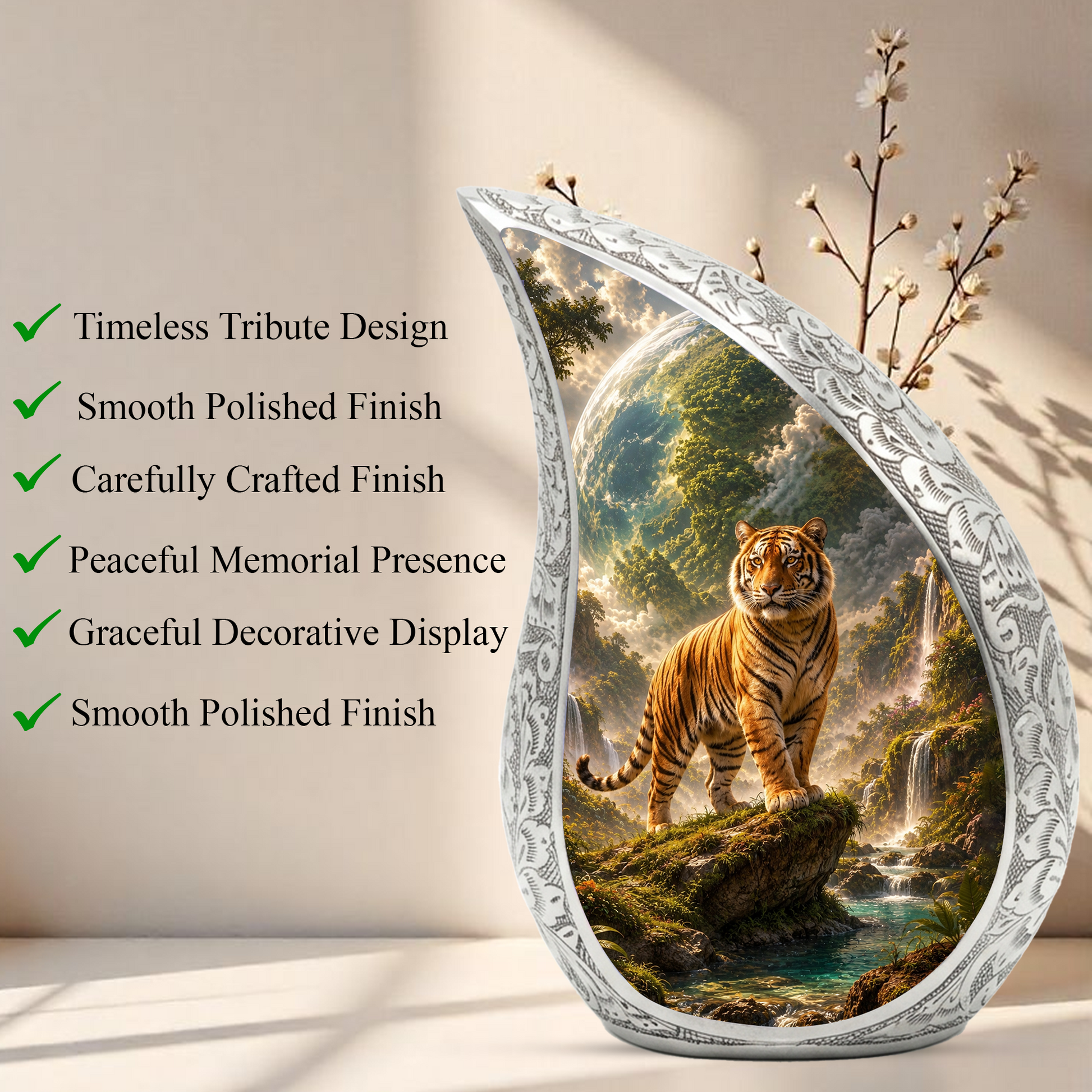 Tiger Urn for Human Ashes | Powerful Tiger Adult Cremation Urn | Wildlife Memorial Urn for Adult Ashes