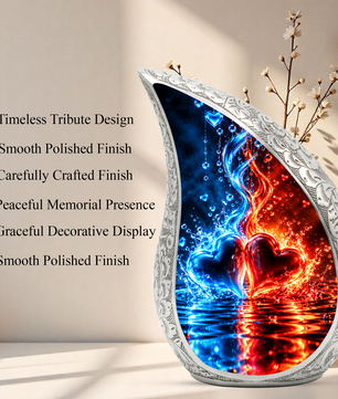 Heart Urn for Ashes, Red and Blue Hearts Aluminum Cremation Urn